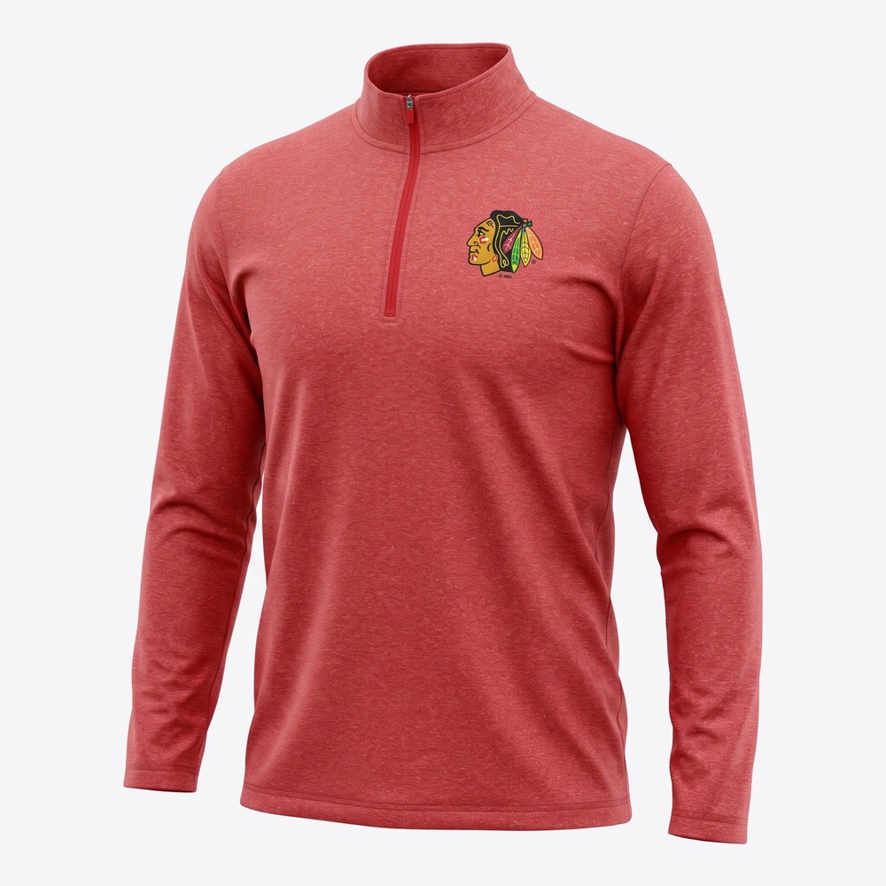 NHL Chicago Blackhawks Mens XL Quarter Zip Pullover Red Heathered Long Sleeve